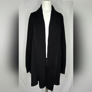 Nouveaux Black Shawl Collar Cardigan Longline Ribbed Sweater EUC Size‎ L